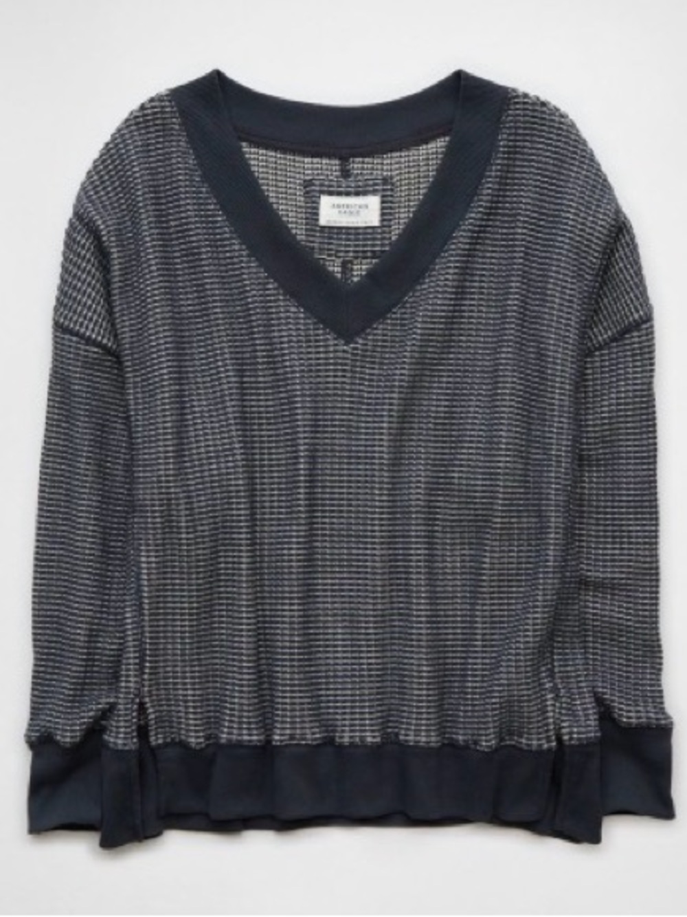 American Eagle Outfitters Women's V-Neck Sweater - Navy Gray